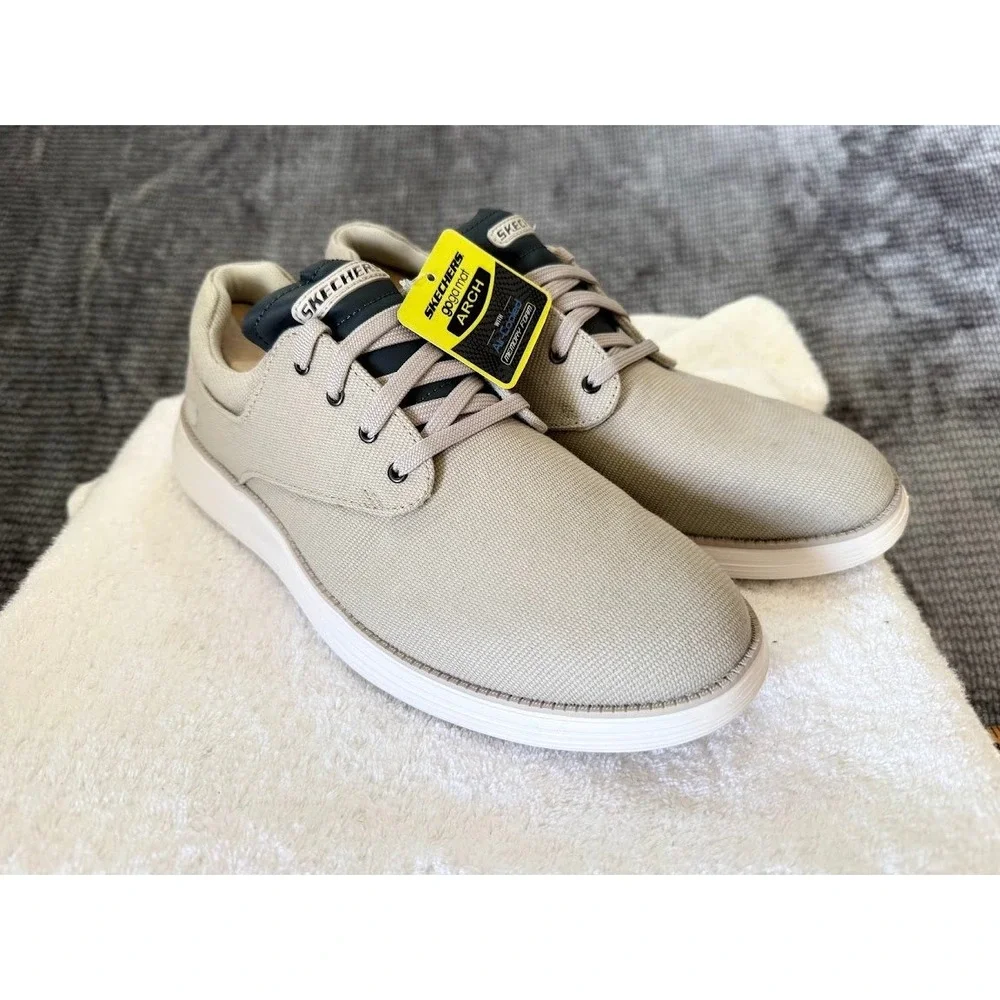 Skechers Goga Mat Arch Mens Tan Beige Lace Up Sneakers Air Cooled Memory Foam